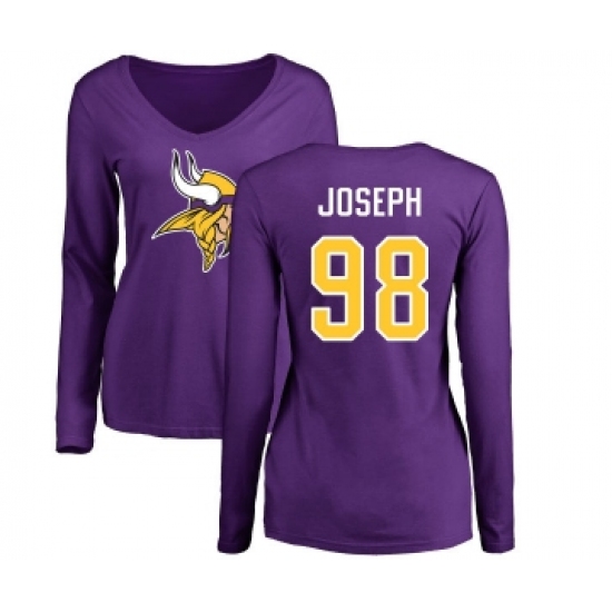Football Women's Minnesota Vikings #98 Linval Joseph Purple Name & Number Logo Slim Fit Long Sleeve T-Shirt - Ujersey