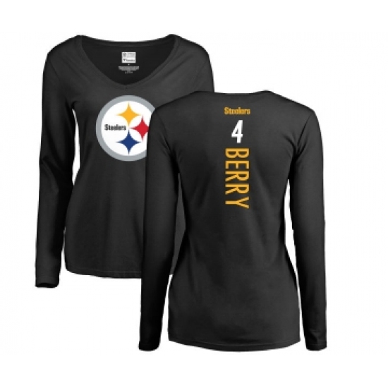 Football Women's Pittsburgh Steelers #4 Jordan Berry Black Backer Slim Fit Long Sleeve T-Shirt - Ujersey