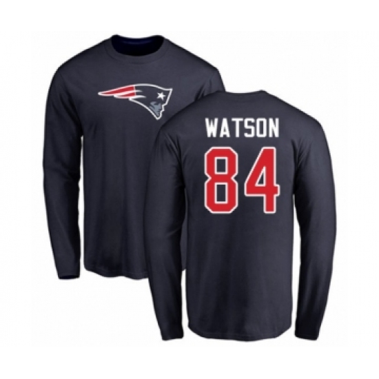 Football New England Patriots #84 Benjamin Watson Navy Blue Name & Number Logo Long Sleeve T-Shirt - Ujersey