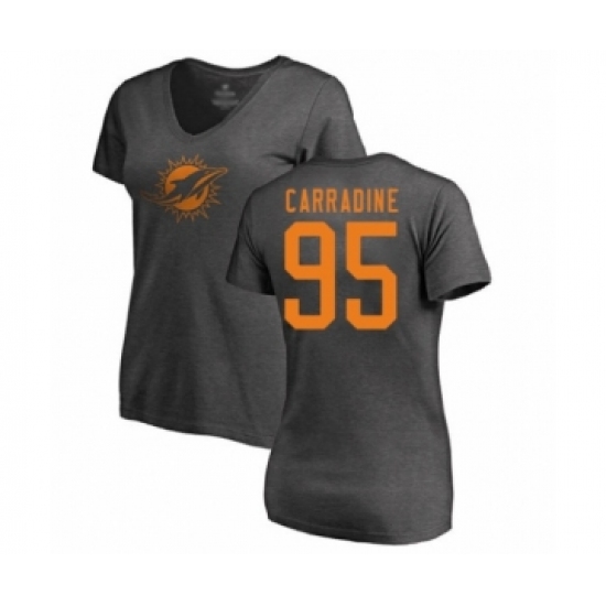 Football Women's Miami Dolphins #95 Tank Carradine Ash One Color T-Shirt - Ujersey