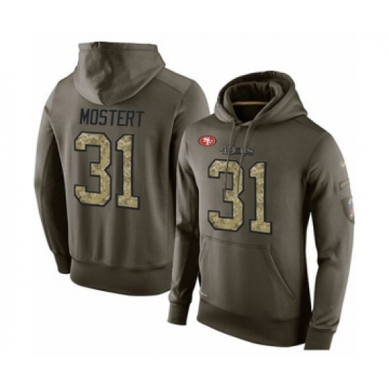 Football Men's San Francisco 49ers #31 Raheem Mostert Green Salute To Service Pullover Hoodie - Ujersey