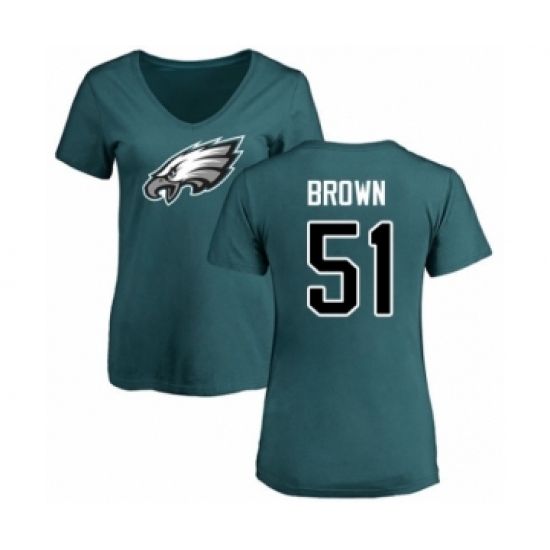 Women's Philadelphia Eagles #51 Zach Brown Green Name & Number Logo Slim Fit T-Shirt - Ujersey