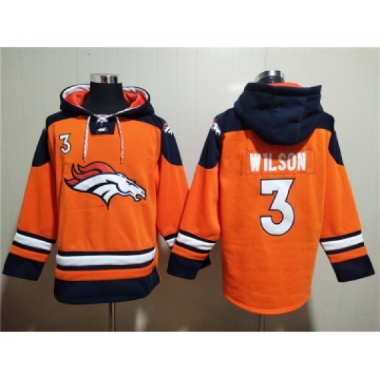 Men's Denver Broncos #3 Russell Wilson Orange Ageless Must Have Lace Up Pullover Hoodie - Ujersey