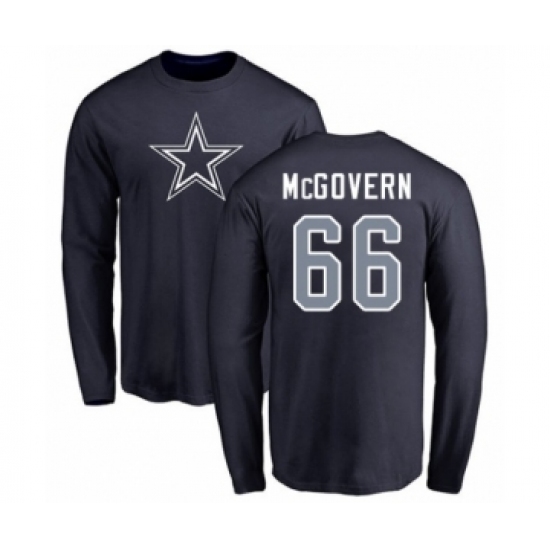 Football Dallas Cowboys #66 Connor McGovern Navy Blue Name & Number Logo Long Sleeve T-Shirt - Ujersey