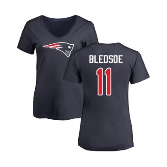 Football Women's New England Patriots #11 Drew Bledsoe Navy Blue Name & Number Logo Slim Fit T-Shirt - Ujersey
