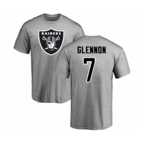 Football Oakland Raiders #7 Mike Glennon Ash Name & Number Logo T-Shirt - Ujersey