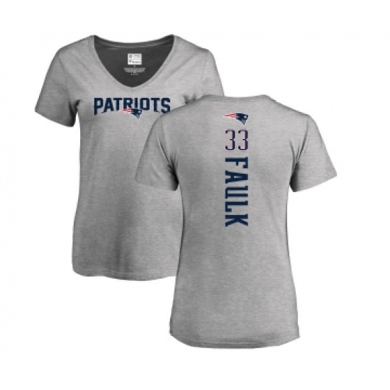Football Women's New England Patriots #33 Kevin Faulk Ash Backer V-Neck T-Shirt - Ujersey