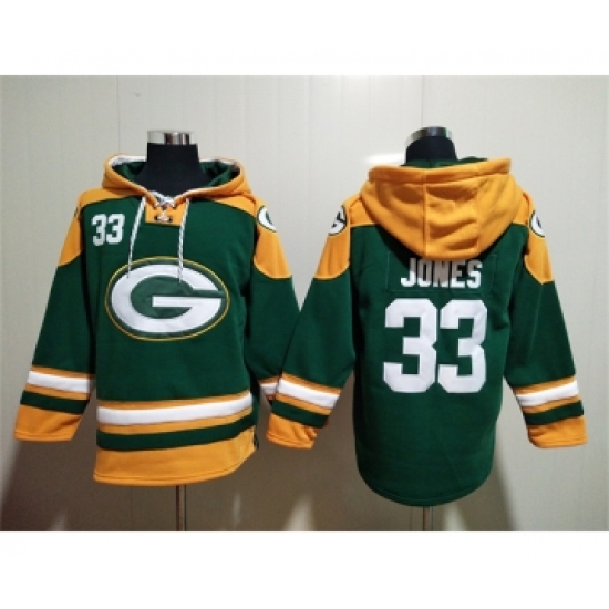 Men's Green Bay Packers #33 Aaron Jones Green Lace-Up Pullover Hoodie - Ujersey