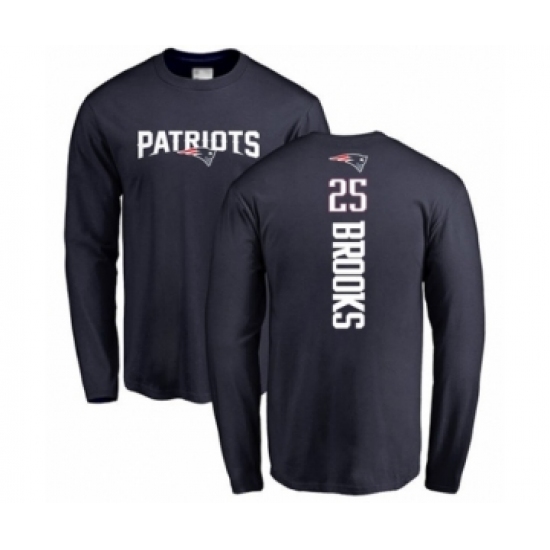 Football New England Patriots #25 Terrence Brooks Navy Blue Backer Long Sleeve T-Shirt - Ujersey