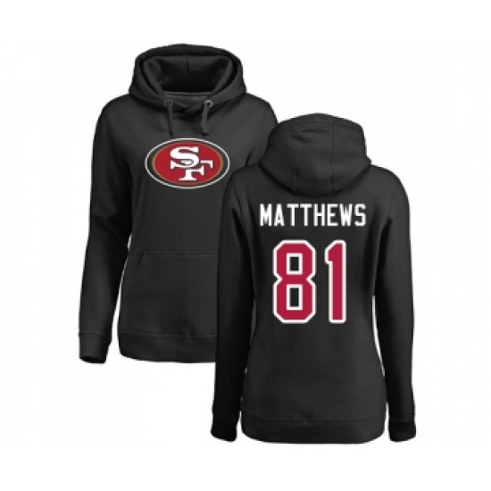 Football Women's San Francisco 49ers #81 Jordan Matthews Black Name & Number Logo Pullover Hoodie - Ujersey