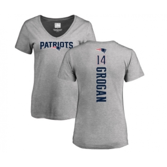 Football Women's New England Patriots #14 Steve Grogan Ash Backer V-Neck T-Shirt - Ujersey