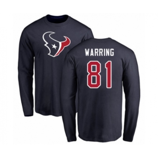 Football Houston Texans #81 Kahale Warring Navy Blue Name & Number Logo Long Sleeve T-Shirt - Ujersey