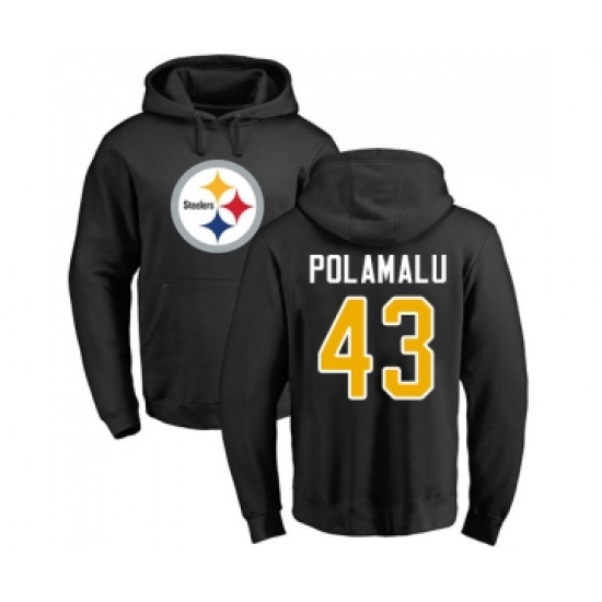 Football Pittsburgh Steelers #43 Troy Polamalu Black Name & Number Logo Pullover Hoodie - Ujersey