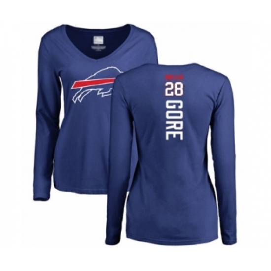 Football Women's Buffalo Bills #28 Frank Gore Royal Blue Backer Long Sleeve T-Shirt - Ujersey