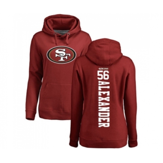 Football Women's San Francisco 49ers #56 Kwon Alexander Red Name & Number Logo Pullover Hoodie - Ujersey
