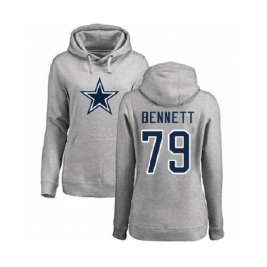 Football Women's Dallas Cowboys #79 Michael Bennett Ash Name & Number Logo Pullover Hoodie - Ujersey