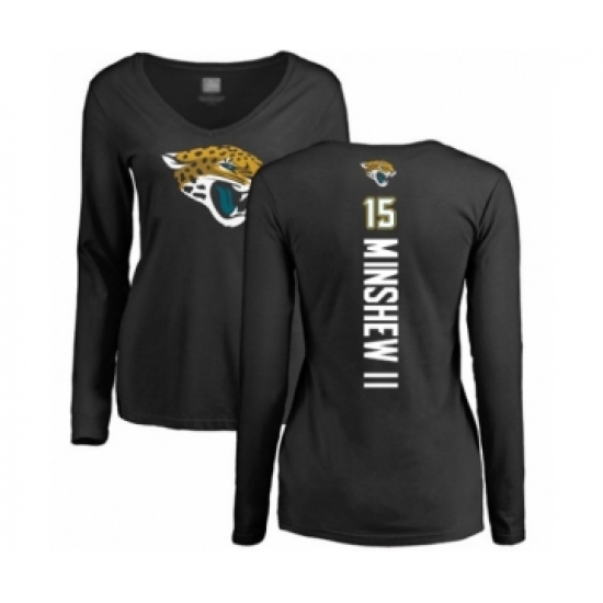 Football Women's Jacksonville Jaguars #15 Gardner Minshew II Black Backer Slim Fit Long Sleeve T-Shirt - Ujersey