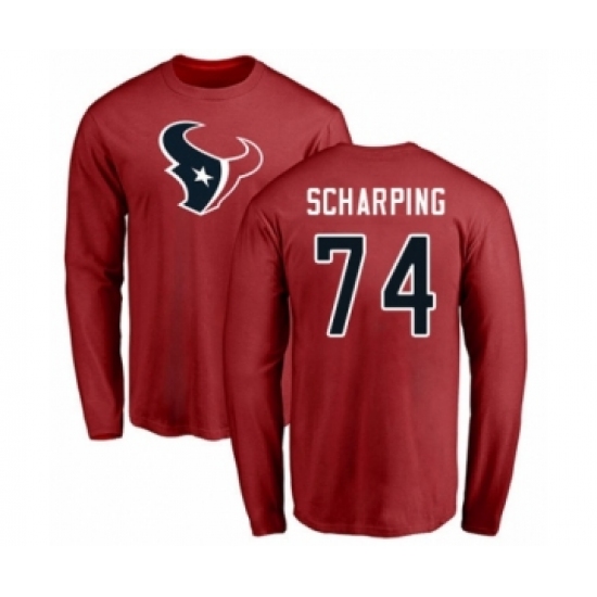Football Houston Texans #74 Max Scharping Red Name & Number Logo Long Sleeve T-Shirt - Ujersey