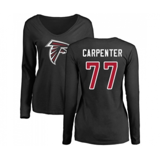 Football Women's Atlanta Falcons #77 James Carpenter Black Name & Number Logo Long Sleeve T-Shirt - Ujersey