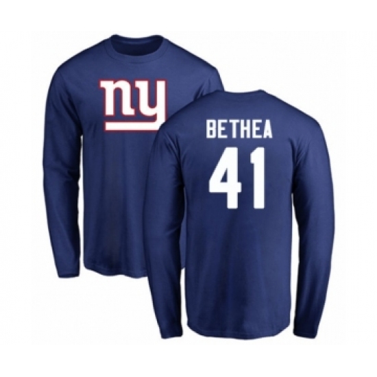 Football New York Giants #41 Antoine Bethea Royal Blue Name & Number Logo Long Sleeve T-Shirt - Ujersey