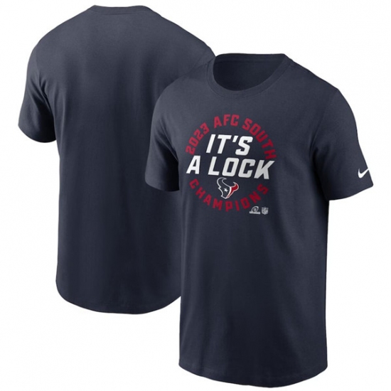 Men's Houston Texans Navy 2023 AFC South Division Champions Locker Room Trophy Collection T-Shirt - Ujersey