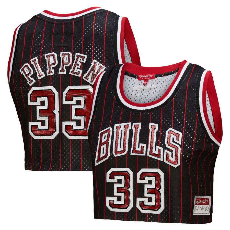 Women's Chicago Bulls Scottie Pippen Mitchell & Ness x DANNIJO Black Fashion Cropped Basketball Jersey - Ujersey