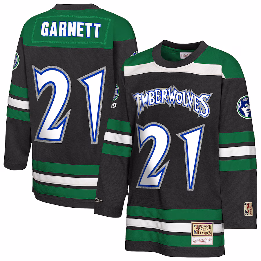 Youth Minnesota Timberwolves Kevin Garnett Mitchell & Ness Black Maxxed Out 2.0 Fashion Hockey Jersey - Ujersey