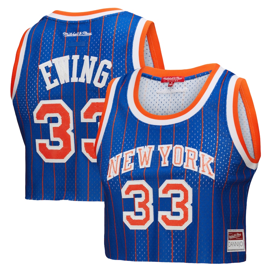 Women's New York Knicks Patrick Ewing Mitchell & Ness x DANNIJO Royal Fashion Cropped Basketball Jersey - Ujersey