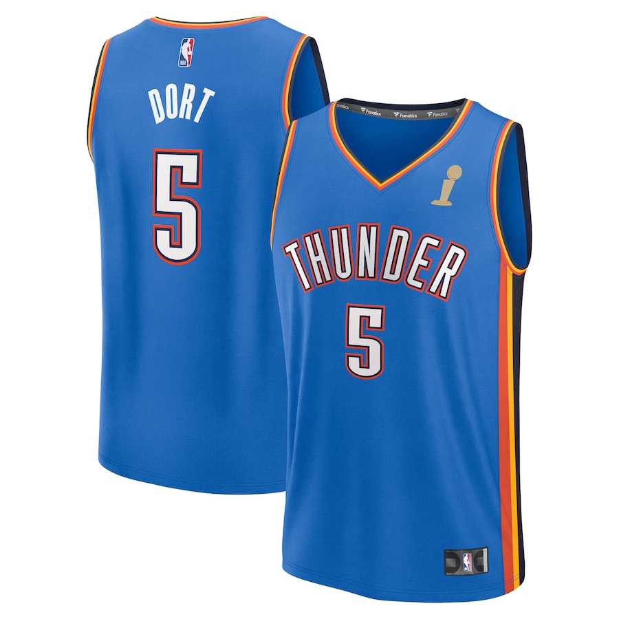 Men's Oklahoma City Thunder Luguentz Dort Fanatics Blue 2025 NBA Finals Champions Fast Break Replica Player Jersey - Icon Edition - Ujersey