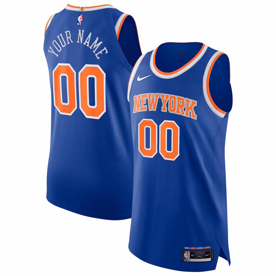 Men's New York Knicks Nike Blue Authentic Custom Jersey - Icon Edition - Ujersey