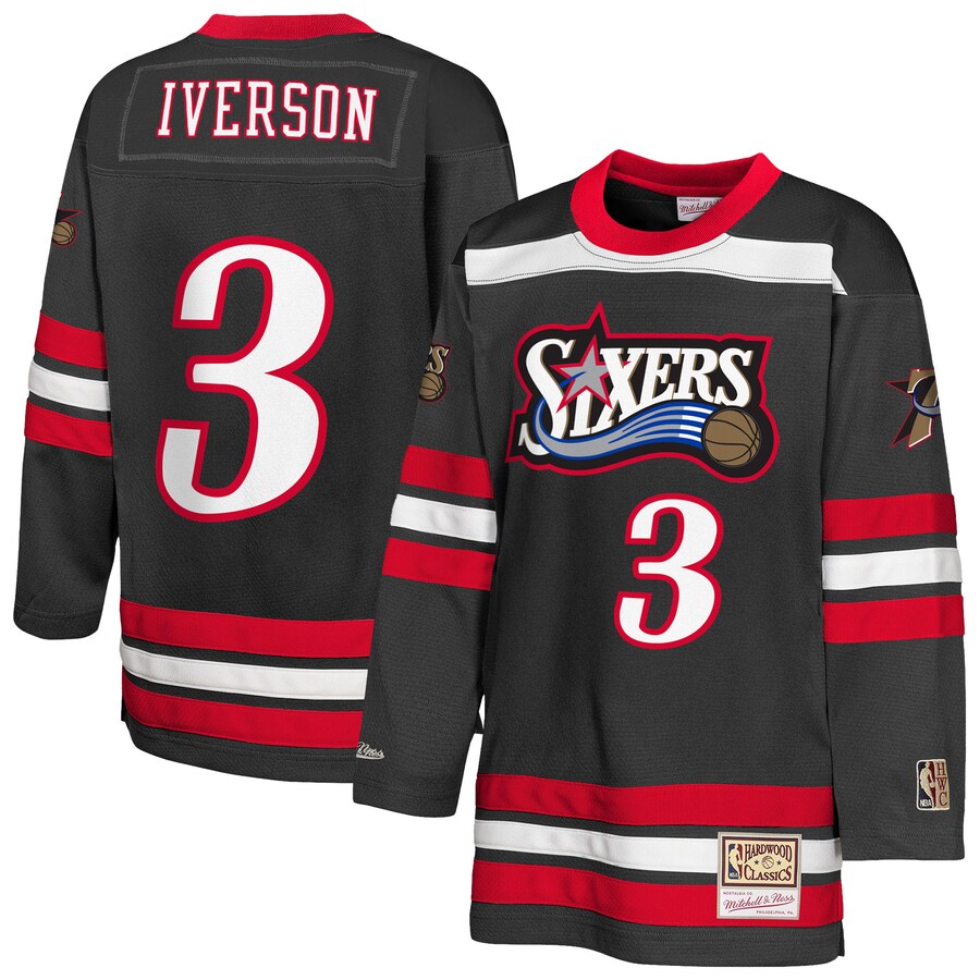 Youth Philadelphia 76ers Allen Iverson Mitchell & Ness Black Maxxed Out 2.0 Fashion Hockey Jersey - Ujersey
