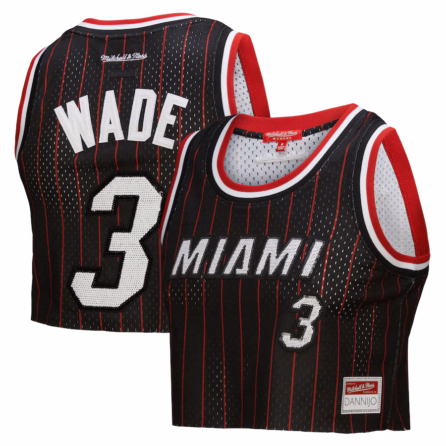 Women's Miami Heat Dwyane Wade Mitchell & Ness x DANNIJO Black Fashion Cropped Basketball Jersey - Ujersey