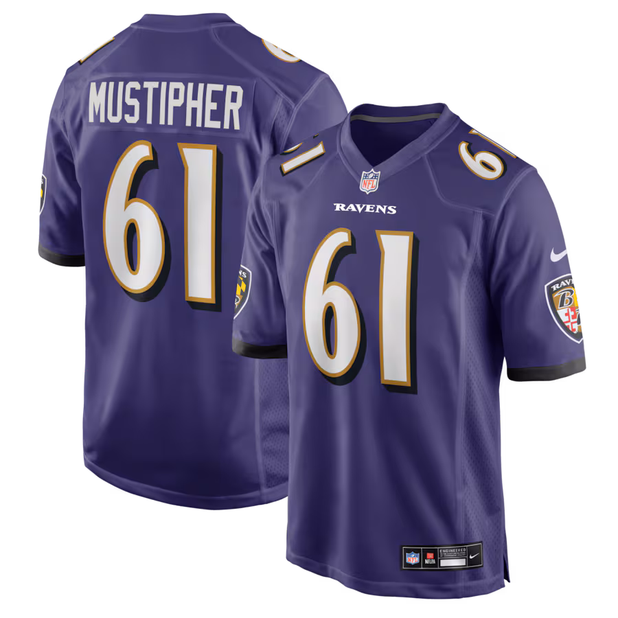 Men's Baltimore Ravens Sam Mustipher Nike Purple Team Game Jersey - Ujersey