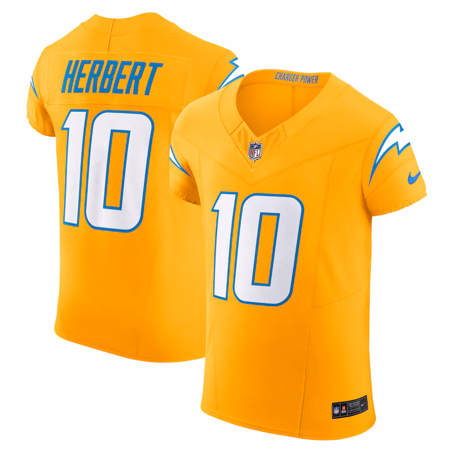 Men's Los Angeles Chargers Justin Herbert Nike Gold Alternate Charger Power Vapor F.U.S.E. Elite Jersey - Ujersey