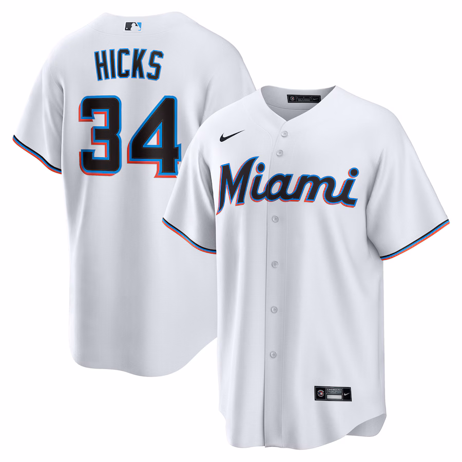 Men's Miami Marlins Liam Hicks Nike White Home Replica Jersey - Ujersey
