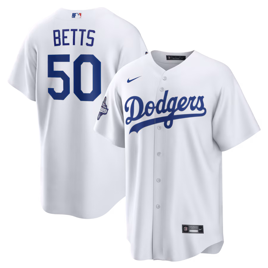 Men's Los Angeles Dodgers Mookie Betts Nike White 2025 World Series Champions Home Replica Jersey - Ujersey