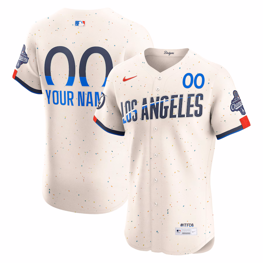 Men's Los Angeles Dodgers Nike Cream 2025 World Series Champions City Connect Elite Custom Jersey - Ujersey