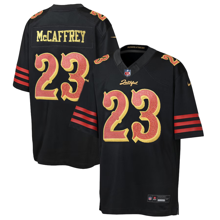[Diamond-Studded Collector's Edition] San Francisco 49ers Christian McCaffrey  Black 2025 Rivalries Collection Game Jersey - Ujersey