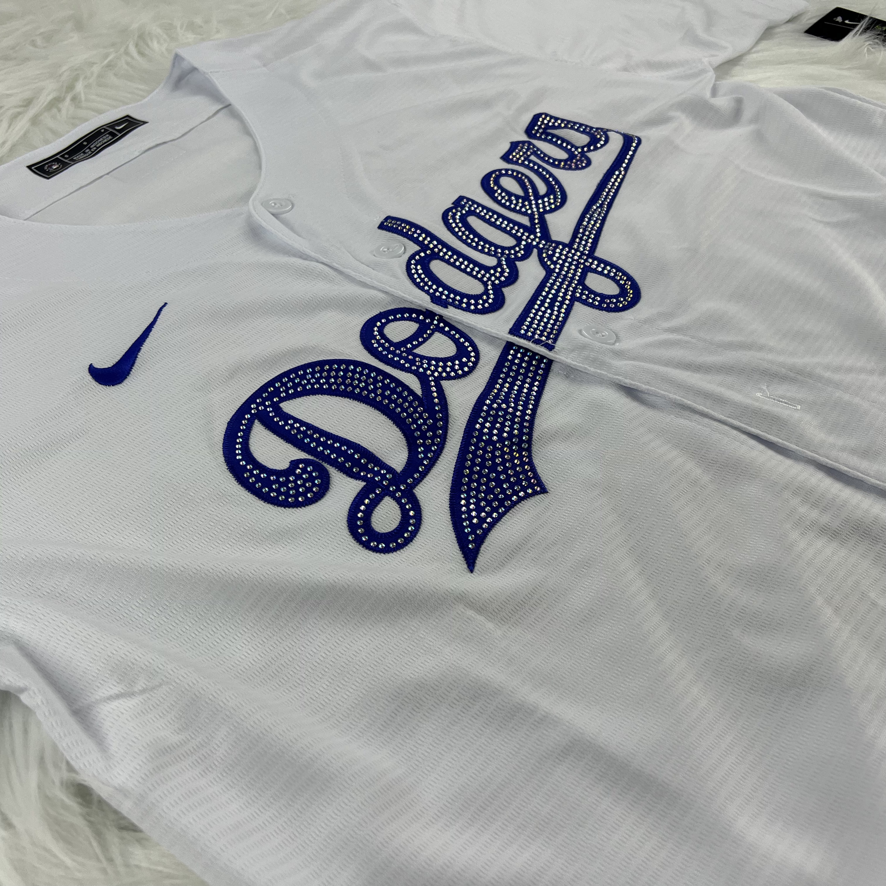 [Diamond-Studded Collector's Edition] Los Angeles Dodgers Nike Home Replica Team Jersey - White - Ujersey