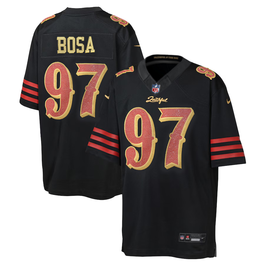 [Diamond-Studded Collector's Edition] San Francisco 49ers Nick Bosa  Black 2025 Rivalries Collection Game Jersey - Ujersey