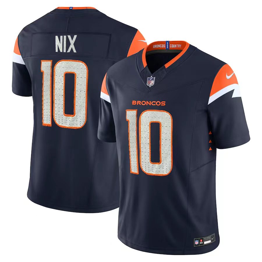 [Diamond-Studded Collector's Edition] Men's Denver Broncos Bo Nix Nike Navy Alternate Vapor F.U.S.E. Limited Jersey - Ujersey