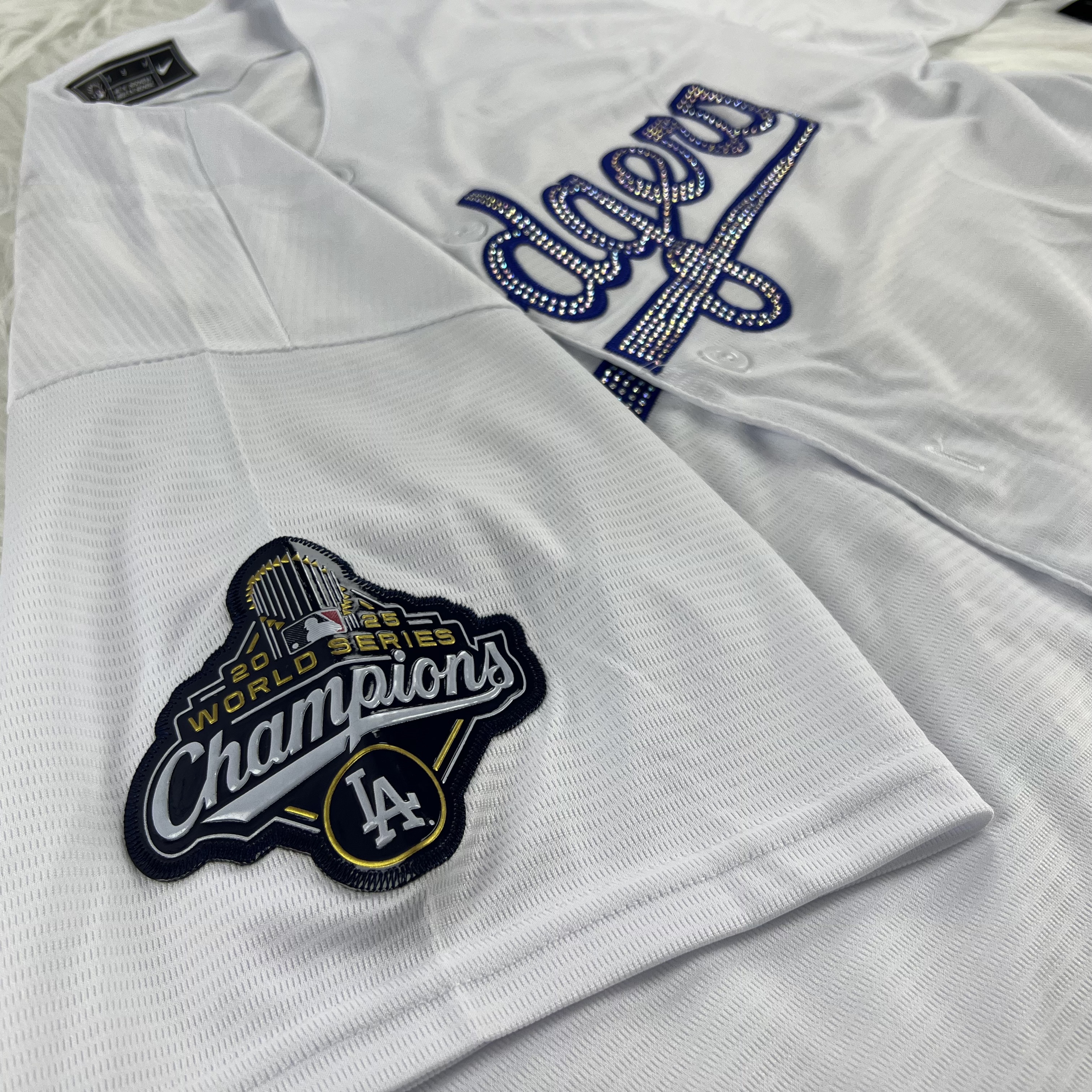 [Diamond-Studded Collector's Edition] Los Angeles Dodgers Nike Home Replica Team Jersey - White - Ujersey