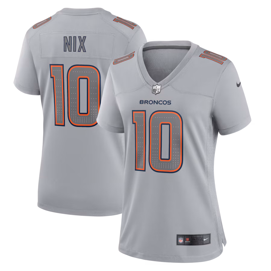 Women's Denver Broncos Bo Nix Nike Gray Fashion Atmosphere Fashion Game Jersey - Ujersey