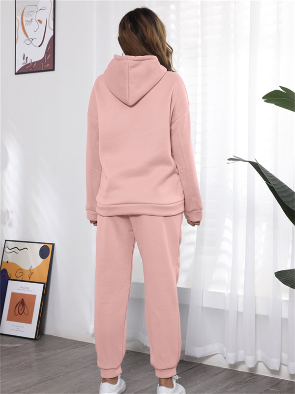Casual Fleece Home Outfits Hooded Sweatshirt Set