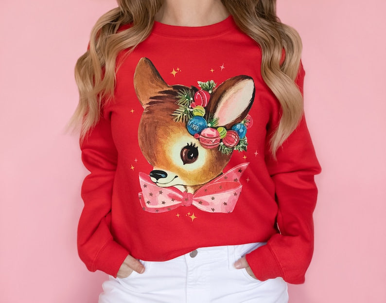 Retro Reindeer Pink Christmas Sweatshirt