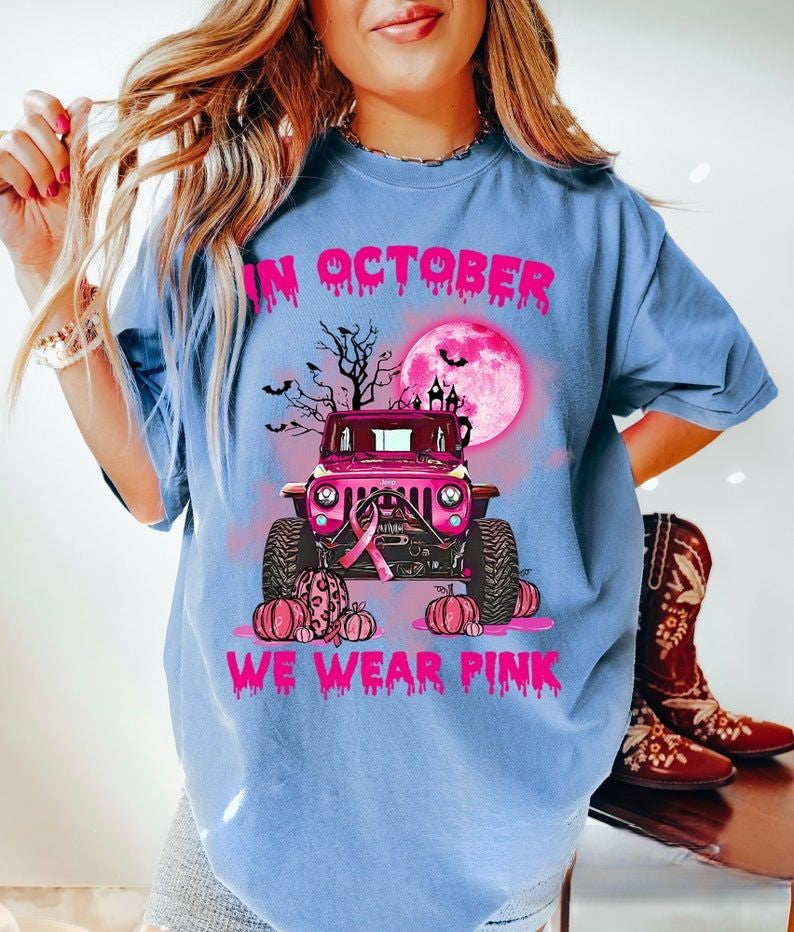 In October We Wear Pink Halloween Cancer Awareness T-shirt