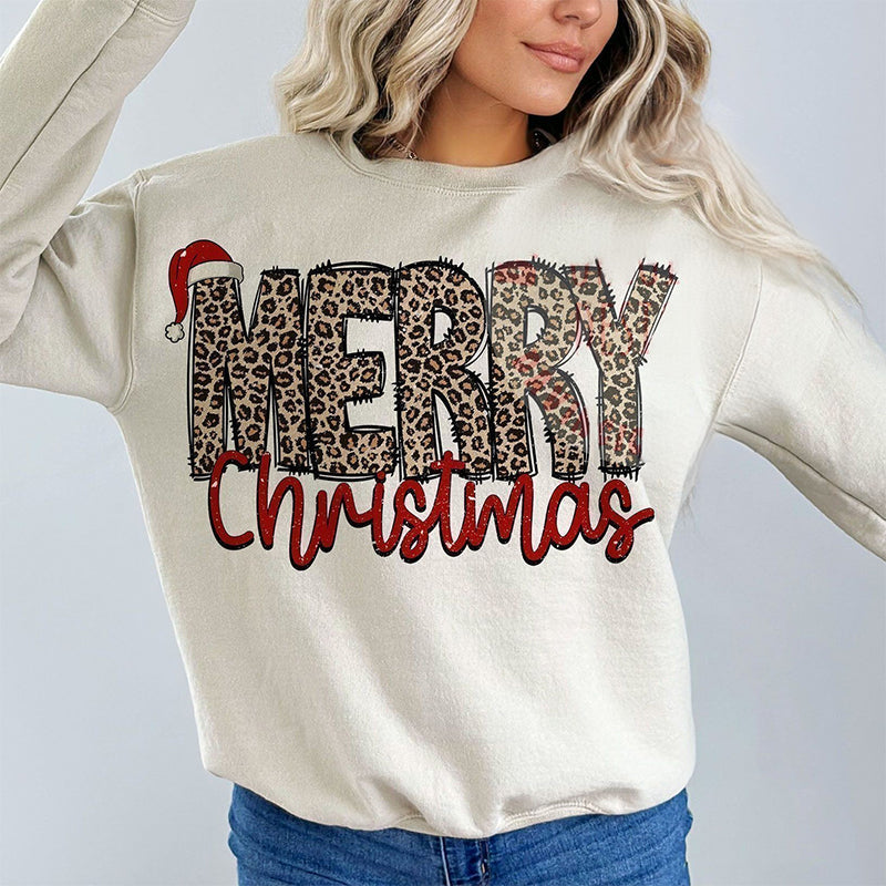 Leopard Print Merry Christmas With Santa Hat Sweatshirt