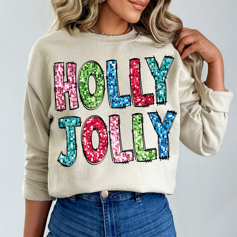 Christmas Holly Jolly Print Sweatshirt