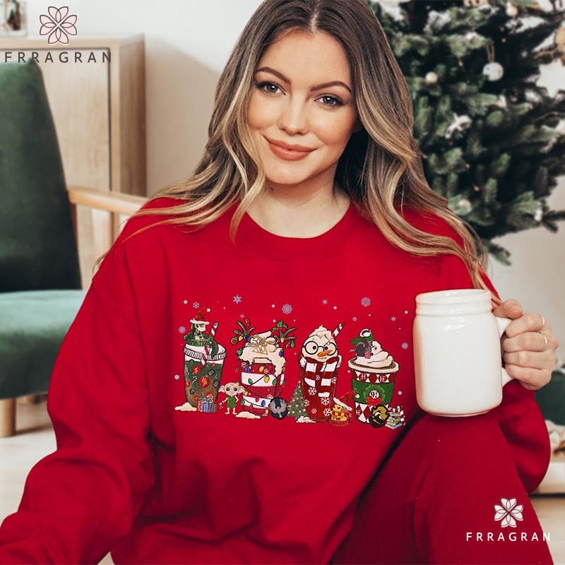HP Christmas Coffee Print Casual Sweatshirt