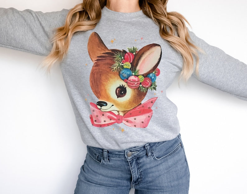 Retro Reindeer Pink Christmas Sweatshirt